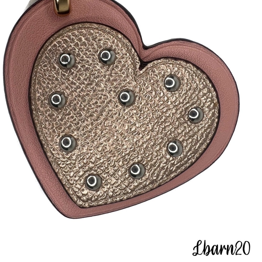 Coach Heart Appliqué Rose Gold and Pink Dangle Keychain Charm Fob F40696 - Picture 4 of 11